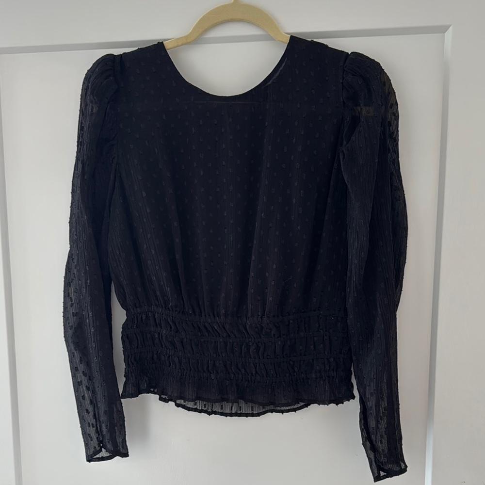 Express Black Smocked Puff Sleeve Blouse